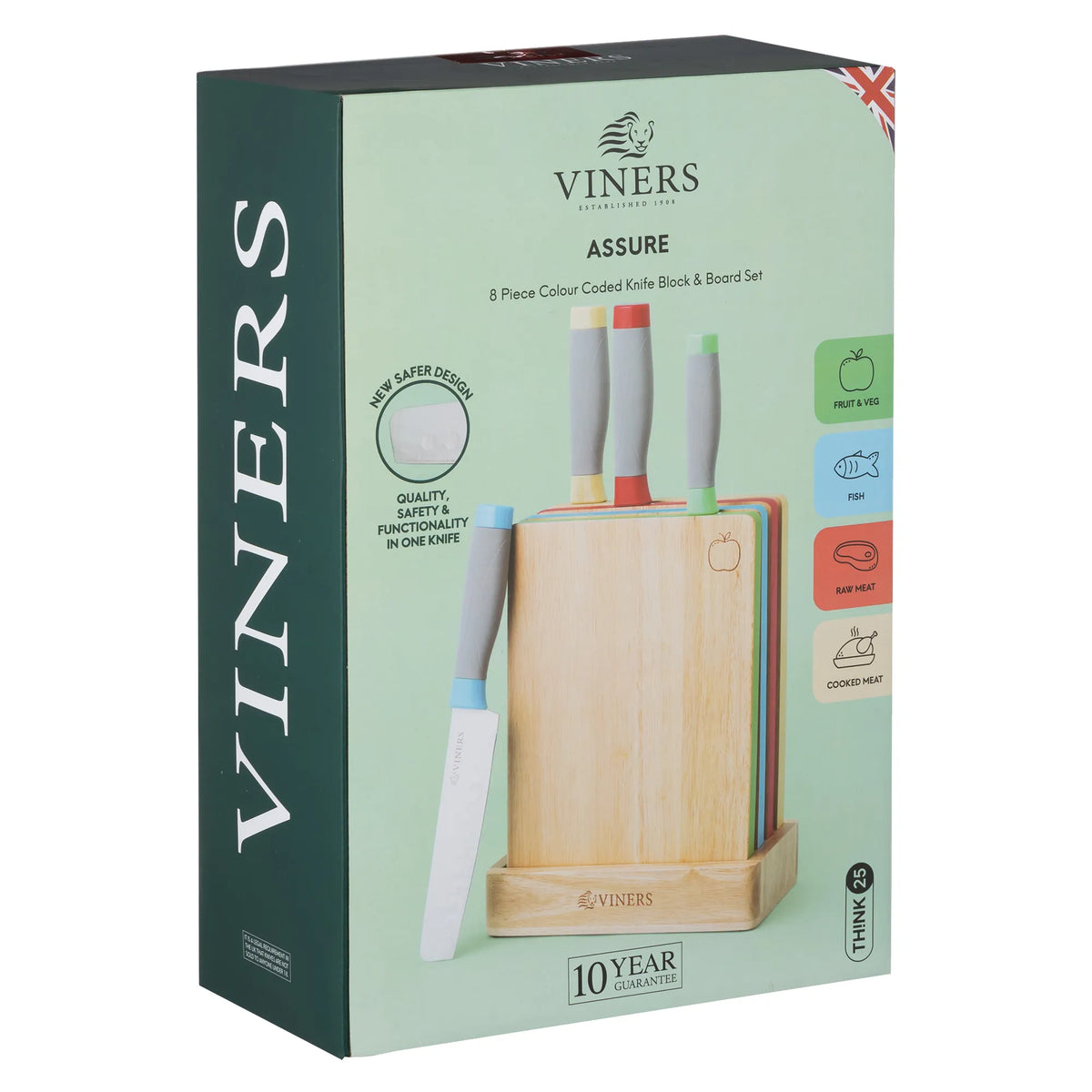 VINERS : Assure Colour Code Knife Block & Board Set