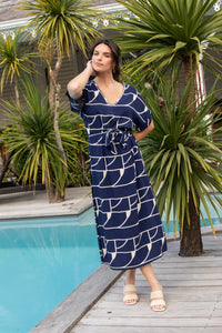 ACTUELLE Geometric V-Neck Dress - Navy