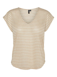 VERO MODA : Gatja V-Neck Lurex T-Shirt - Birch