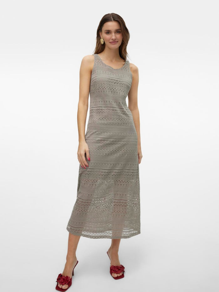 VERO MODA : Honey Lace Long 7/8 Dress - Taupe