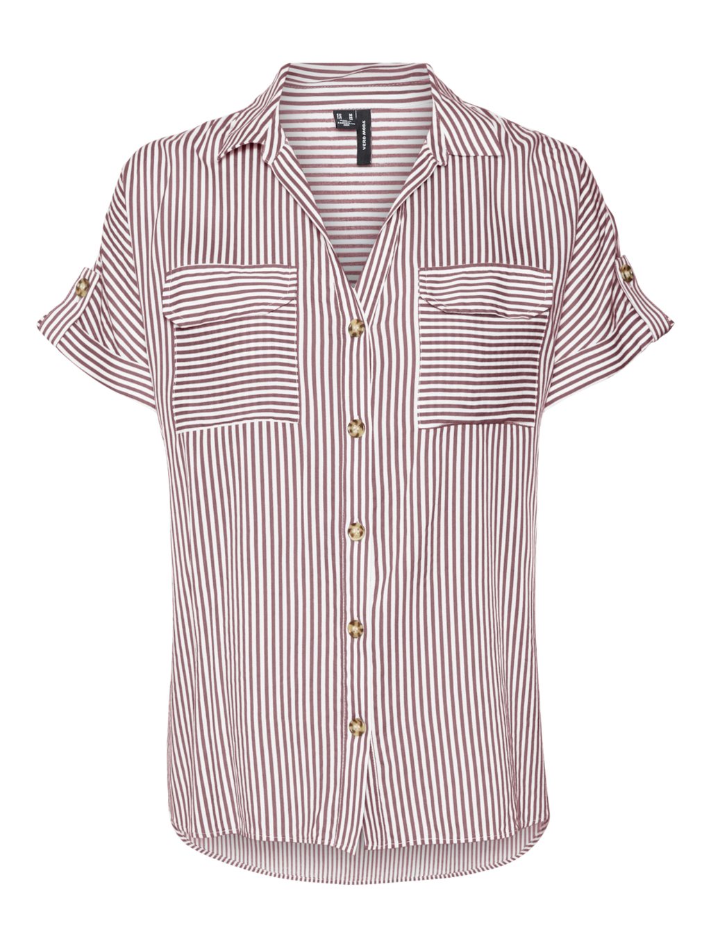 VERO MODA : Bumpy Regular Fit Striped Shirt Short Sleeve - Pink