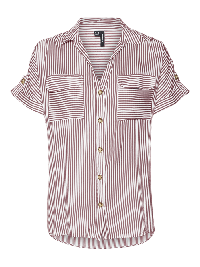 VERO MODA : Bumpy Regular Fit Striped Shirt Short Sleeve - Pink