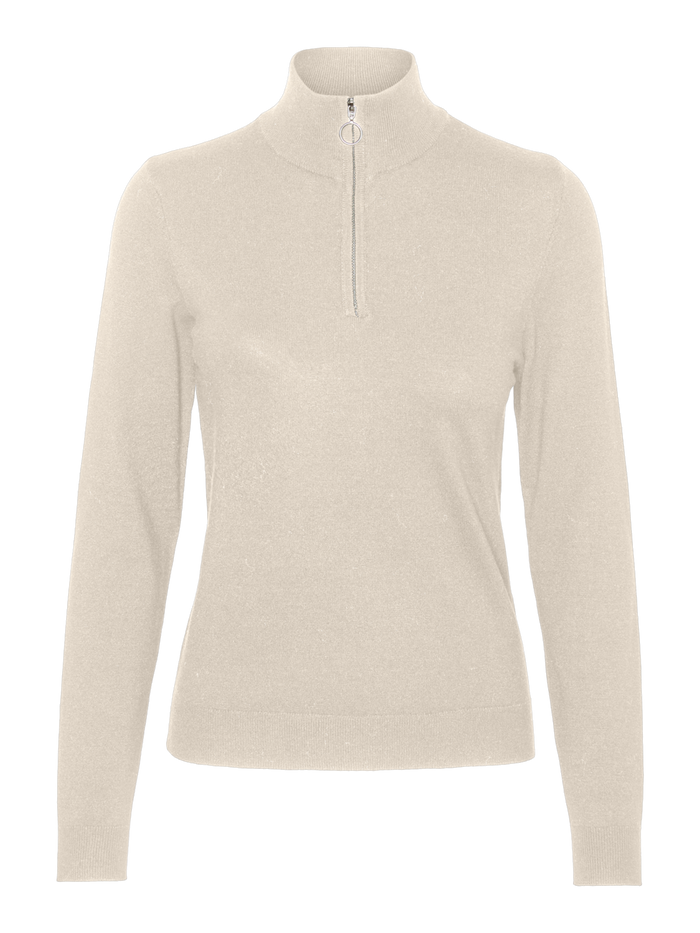 VERO MODA Happiness Zip Neck Jumper - Birch