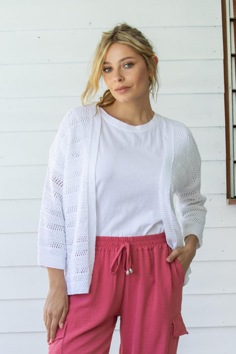 ACTUELLE Open-Knit Cardigan - White