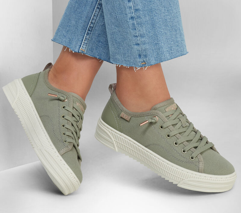 SKECHERS : Women's BOBS Copa Canvas Trainers - Olive