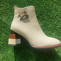 REDZ : Striped Block Heel Boot - Beige