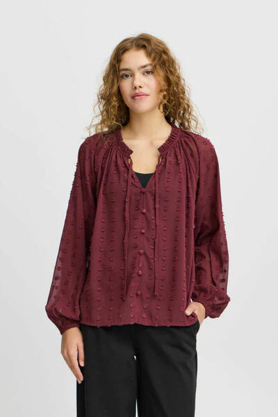 ICHI Hera Textured Blouse - Burgundy