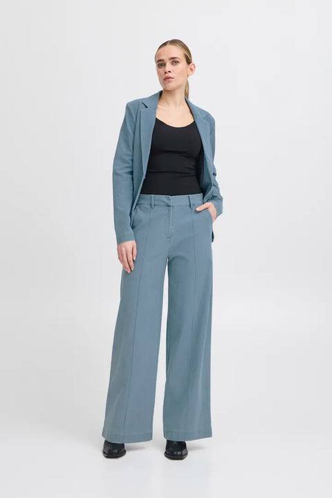 ICHI Kate Denim Wide Leg Trousers - Light Blue