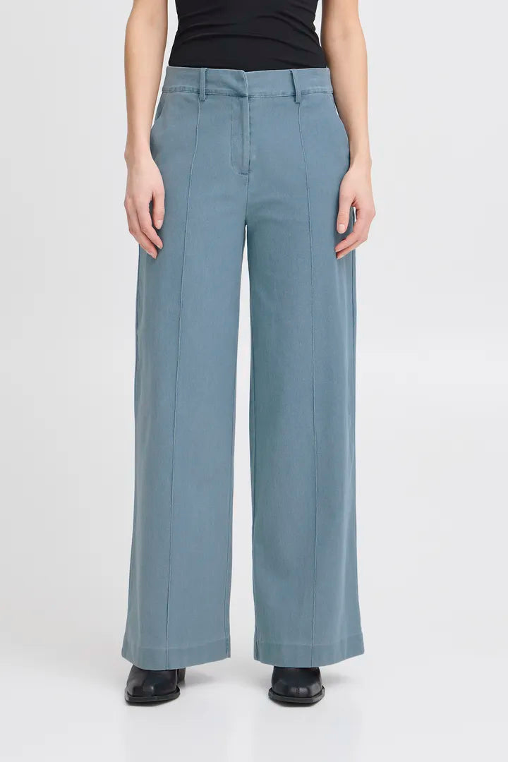 ICHI Kate Denim Wide Leg Trousers - Light Blue