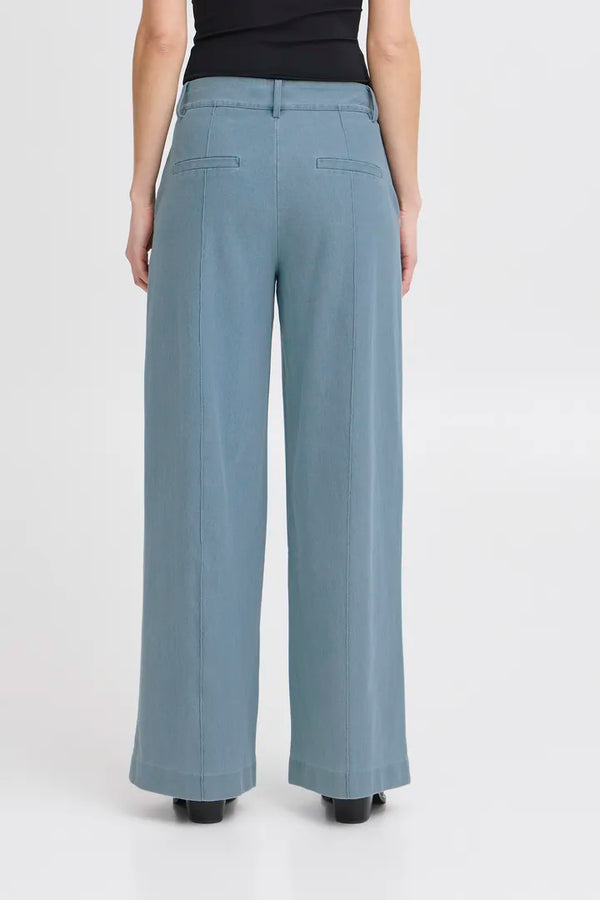 ICHI Kate Denim Wide Leg Trousers - Light Blue