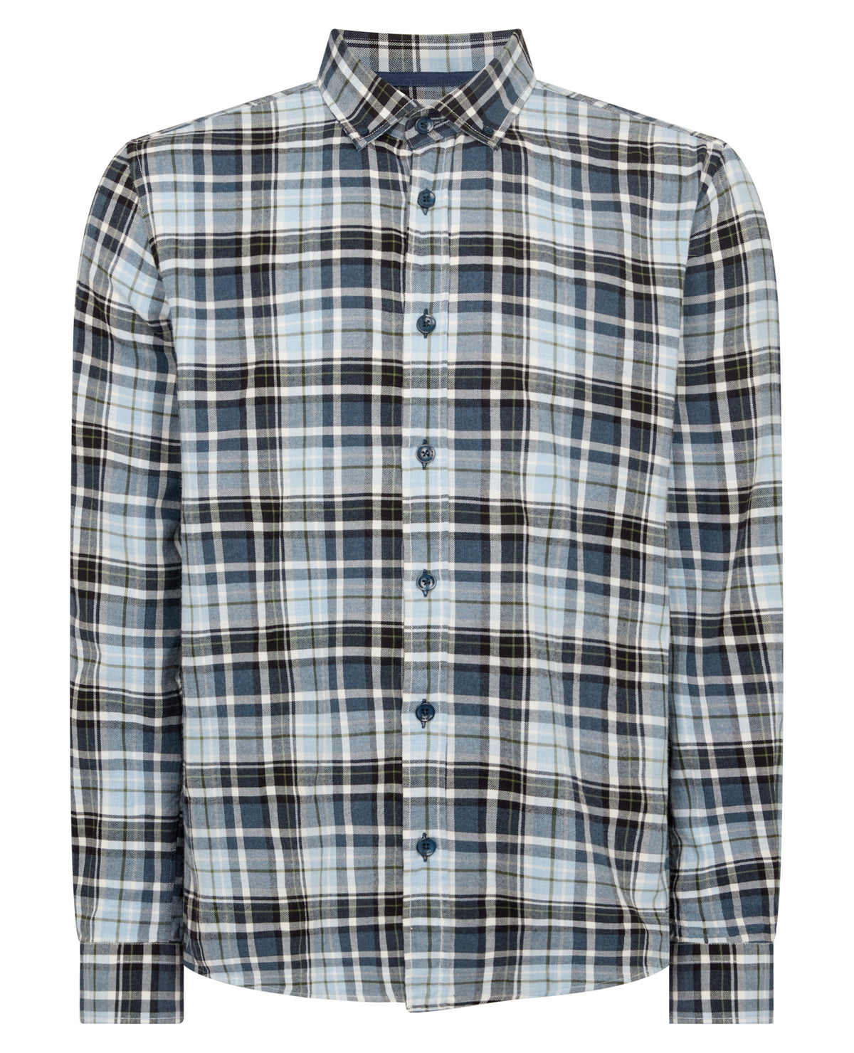 REMUS UOMO : Seville Long Sleeve Checked Shirt - Blue