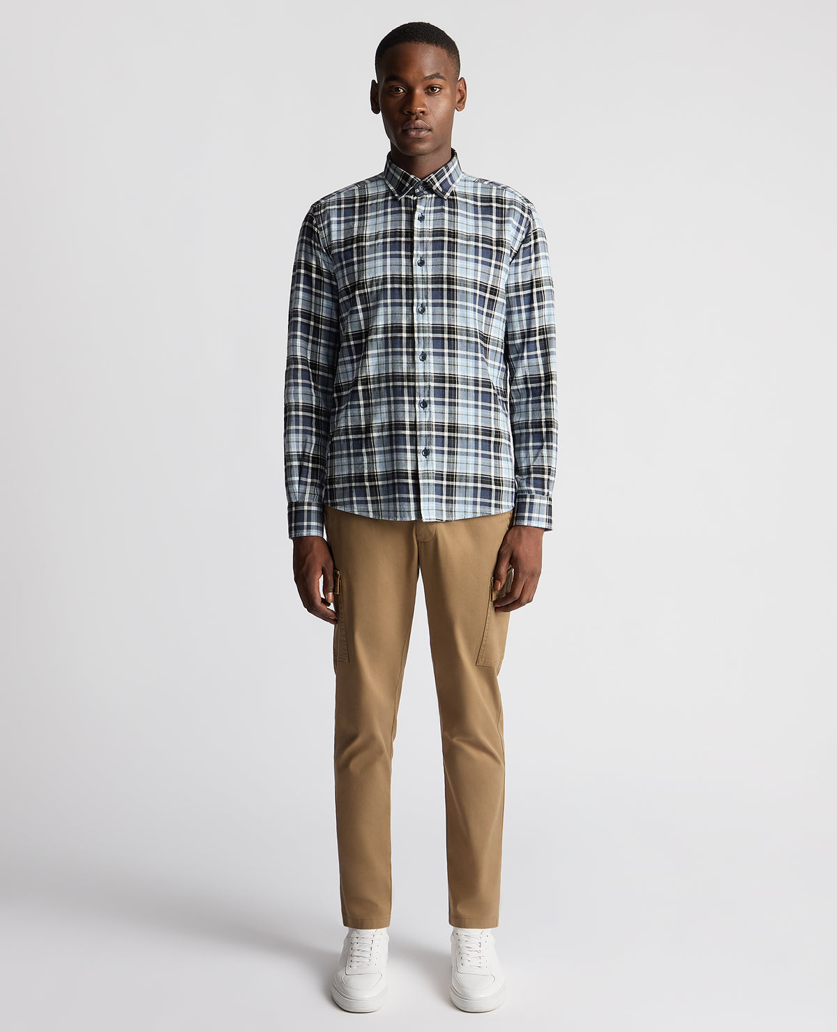 REMUS UOMO : Seville Long Sleeve Checked Shirt - Blue