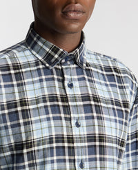 REMUS UOMO : Seville Long Sleeve Checked Shirt - Blue