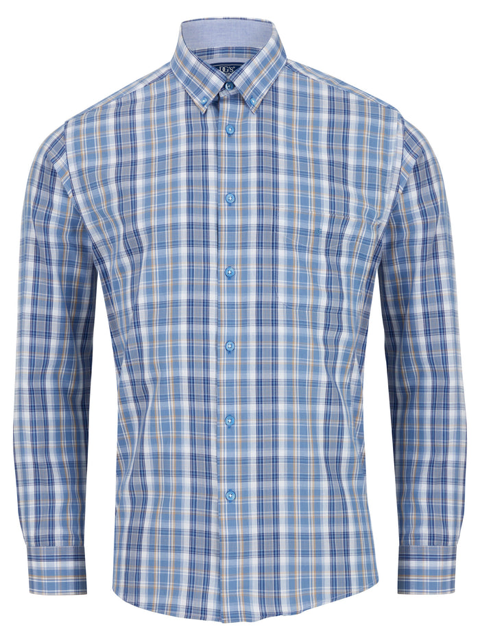 DG'S DRIFTER Geneva Long Sleeve Check Shirt - Sky Blue