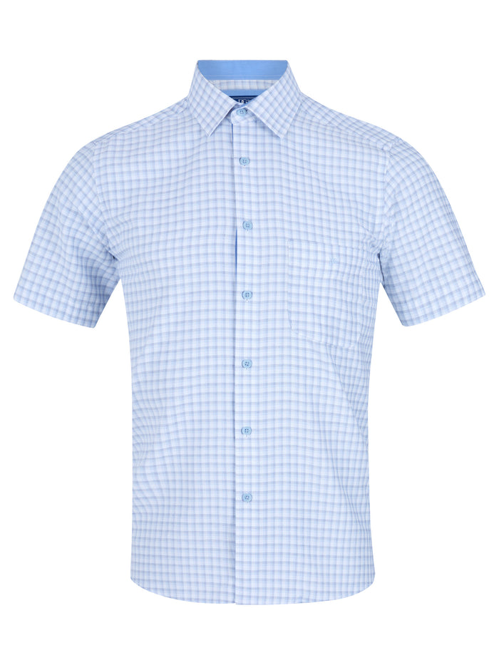 DG'S DRIFTER Geneva Short Sleeve Check Shirt - Sky Blue