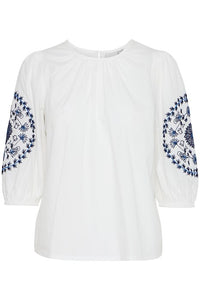 ICHI Florana 3/4 Sleeve Embroided Top