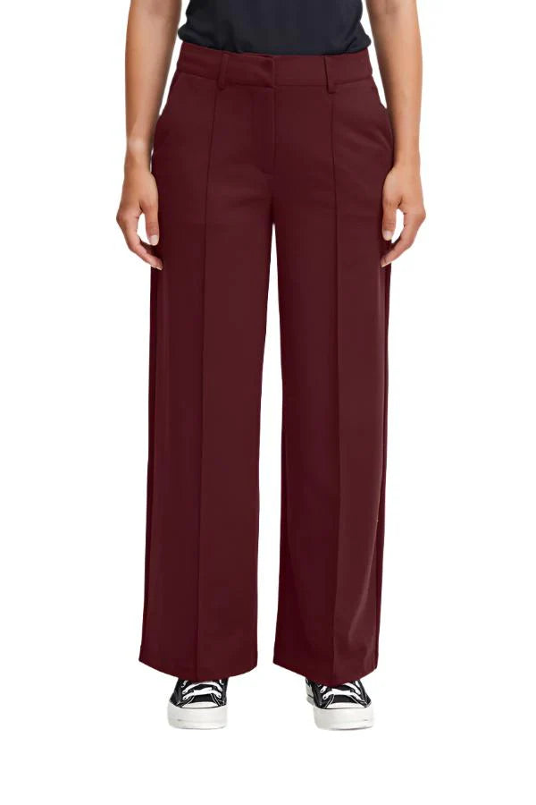 ICHI : Kate Wide Leg Trouser - Burgundy