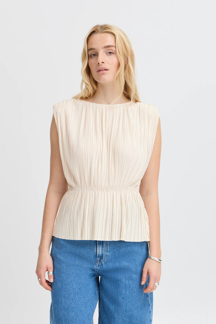 ICHI Mikala Pleated Top - Cream