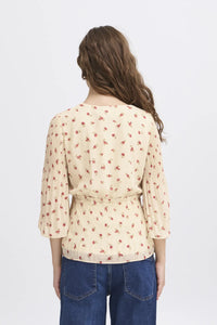 ICHI Neally Floral V-Neck Blouse - Cream