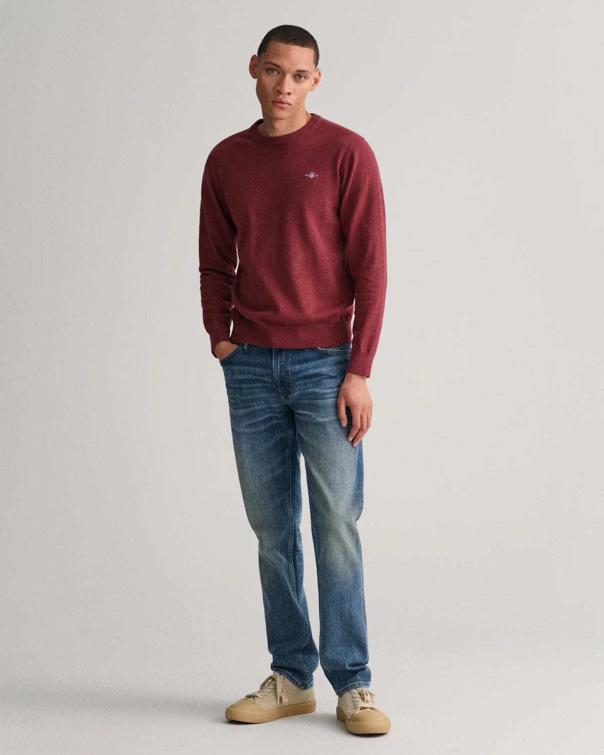 GANT : Classic Cotton Crew Neck Sweater - Wine Red