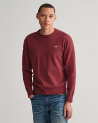 GANT : Classic Cotton Crew Neck Sweater - Wine Red