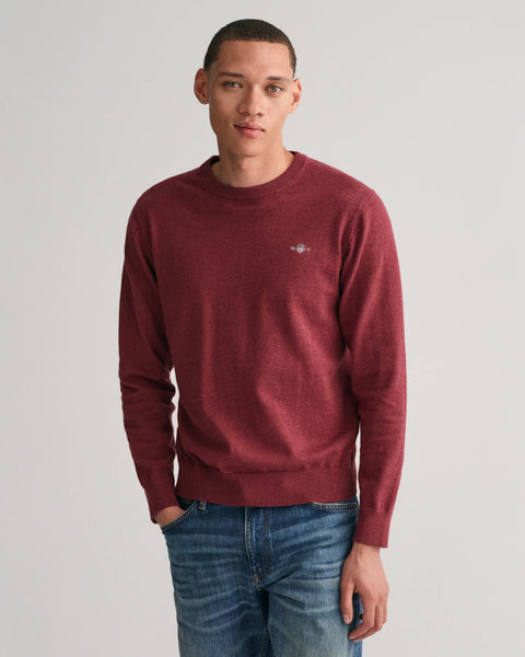 GANT : Classic Cotton Crew Neck Sweater - Wine Red