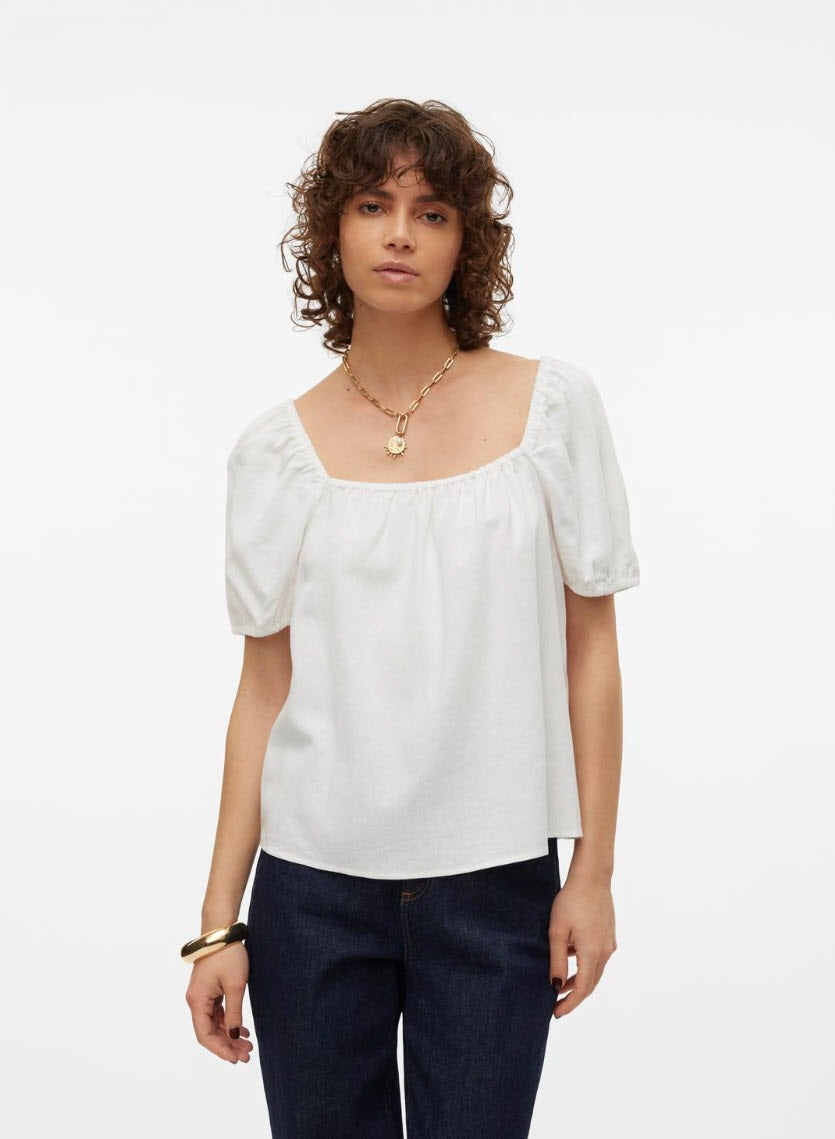 VERO MODA : MyMilo SS Square Neck Top - White