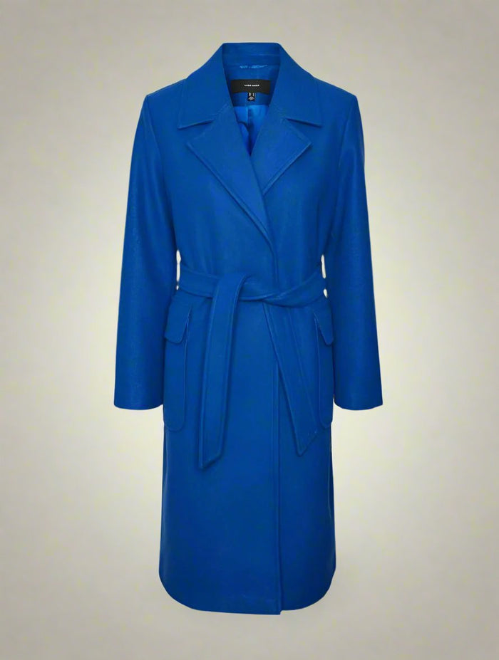 VERO MODA : Long Belted Coat - Royal Blue