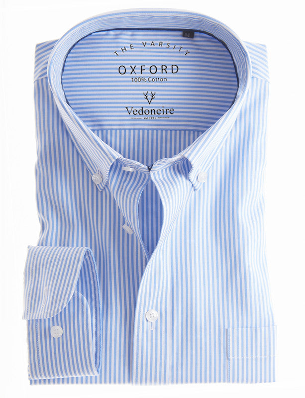 VEDONEIRE : Cotton Oxford Shirt - Blue