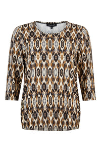 SUNDAY : Long Sleeve Printed Top - Brown