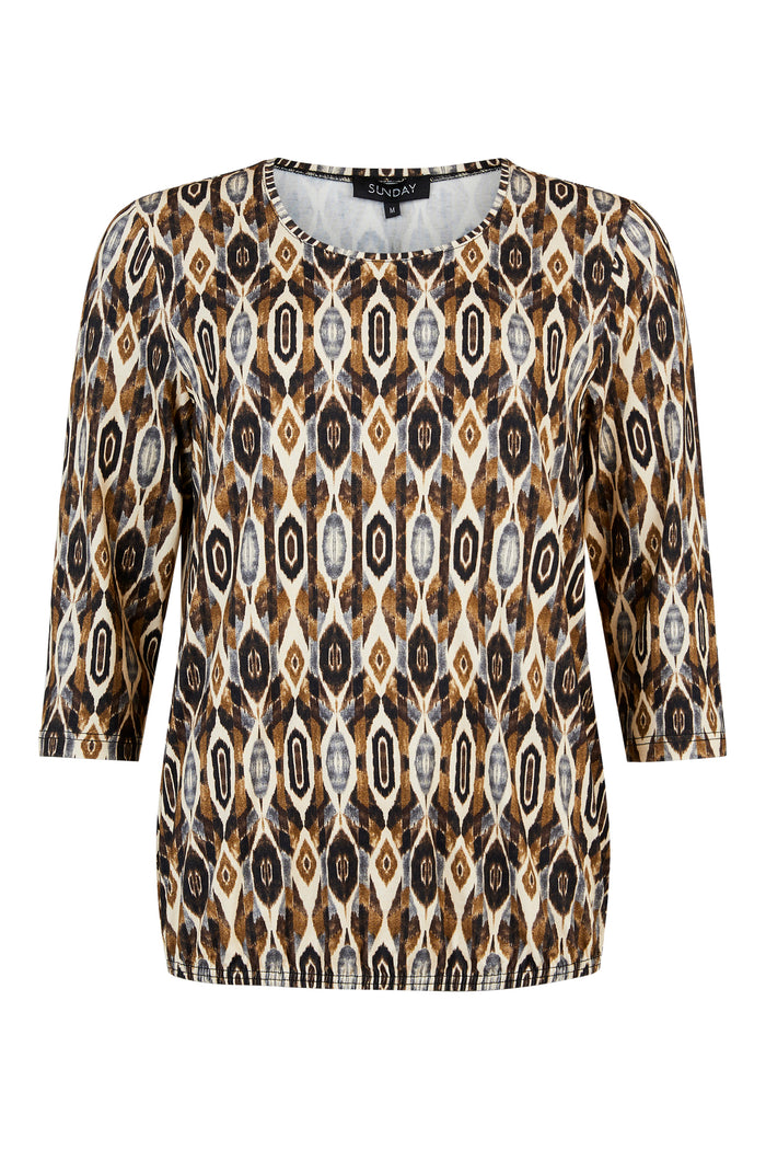 SUNDAY : Long Sleeve Printed Top - Brown