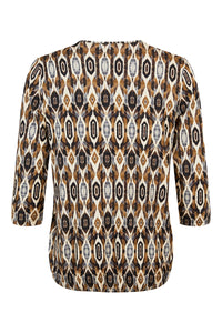 SUNDAY : Long Sleeve Printed Top - Brown