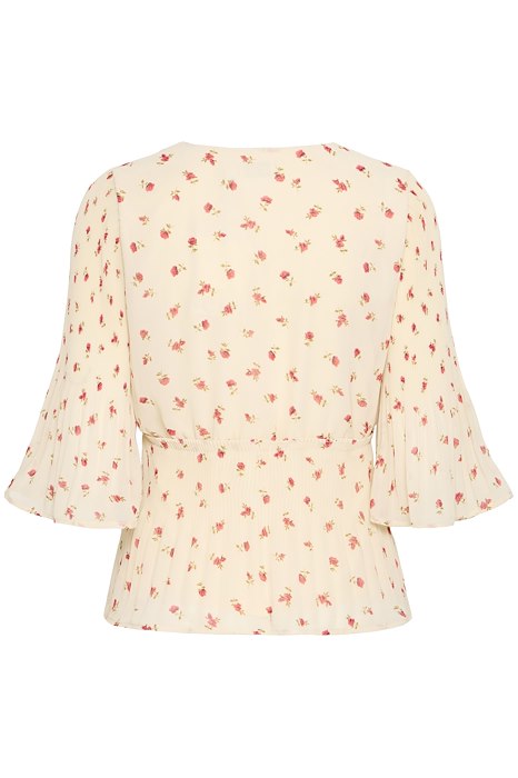 ICHI Neally Floral V-Neck Blouse - Cream