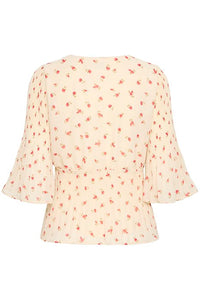 ICHI Neally Floral V-Neck Blouse - Cream