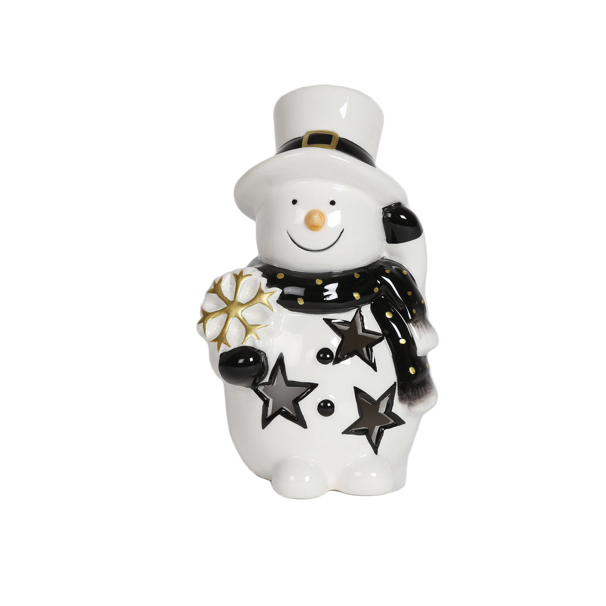 LED Light Up Snowman Ceramic Ornament in Black and White 15cm