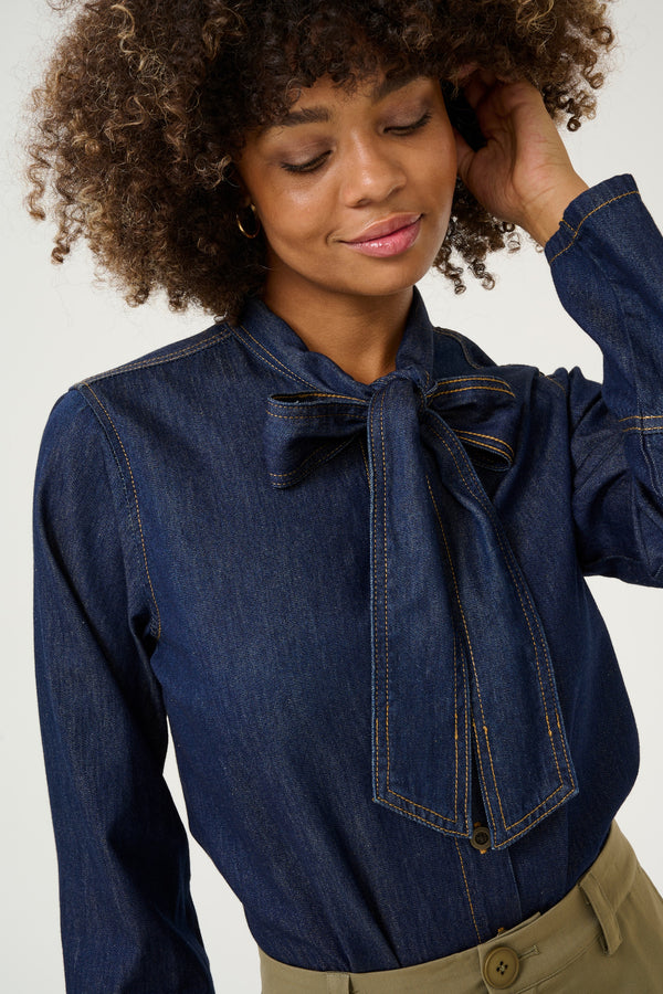 CULTURE Arpa Bow Detail Denim Shirt