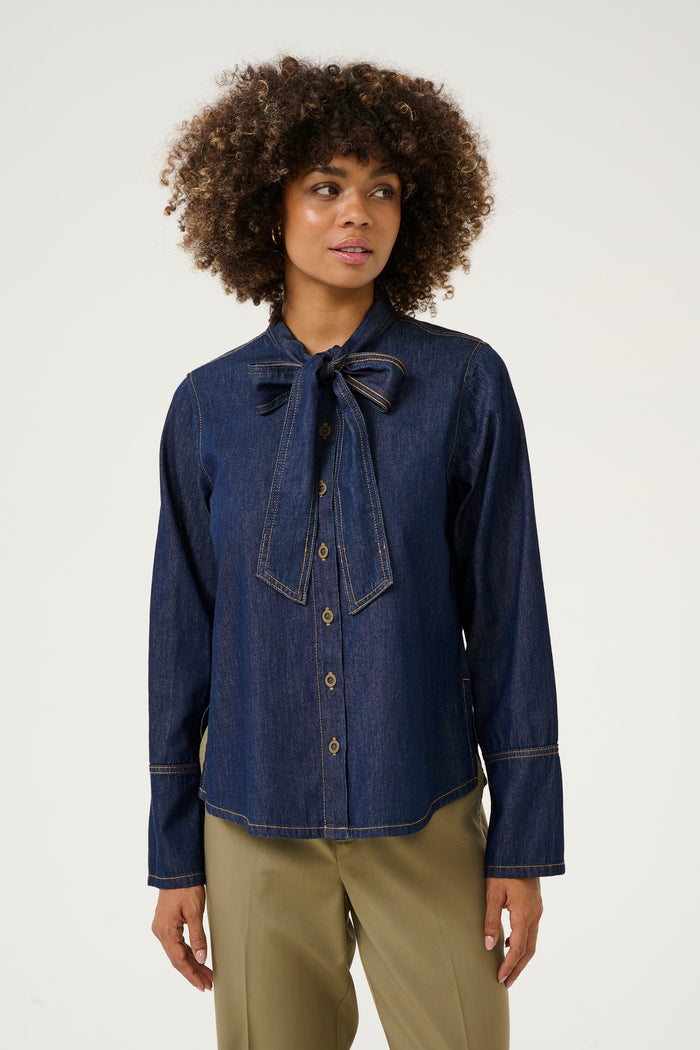 CULTURE Arpa Bow Detail Denim Shirt