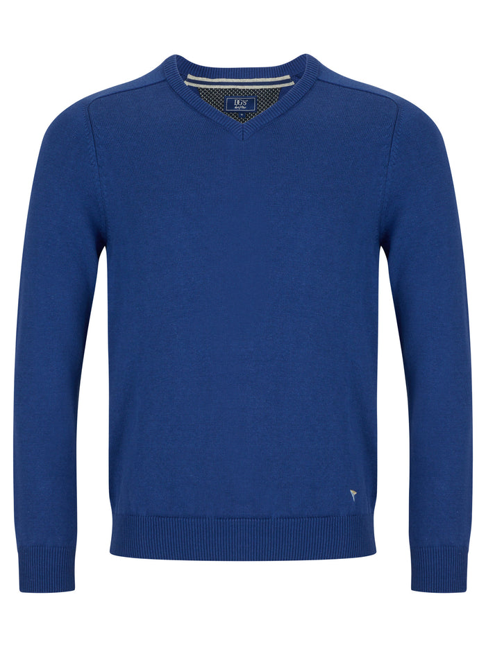 DOUGLAS & GRAHAME : Drifter Blue Long Sleeve V-Neck Sweater