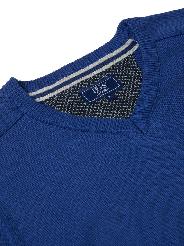 DOUGLAS & GRAHAME : Drifter Blue Long Sleeve V-Neck Sweater