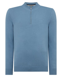 REMUS UOMO : Half Zip Sweater - Sky Blue