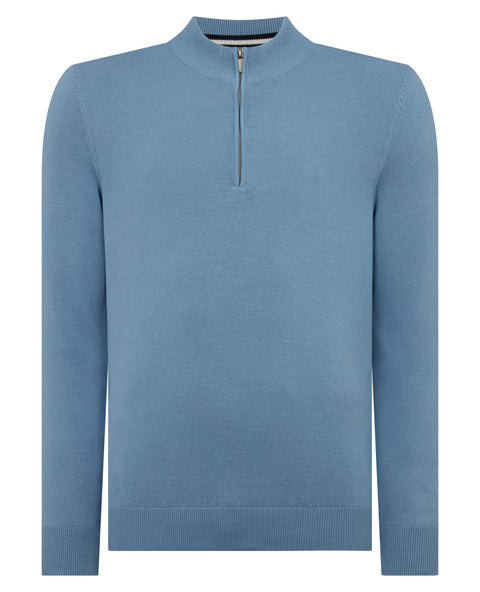 REMUS UOMO : Half Zip Sweater - Sky Blue