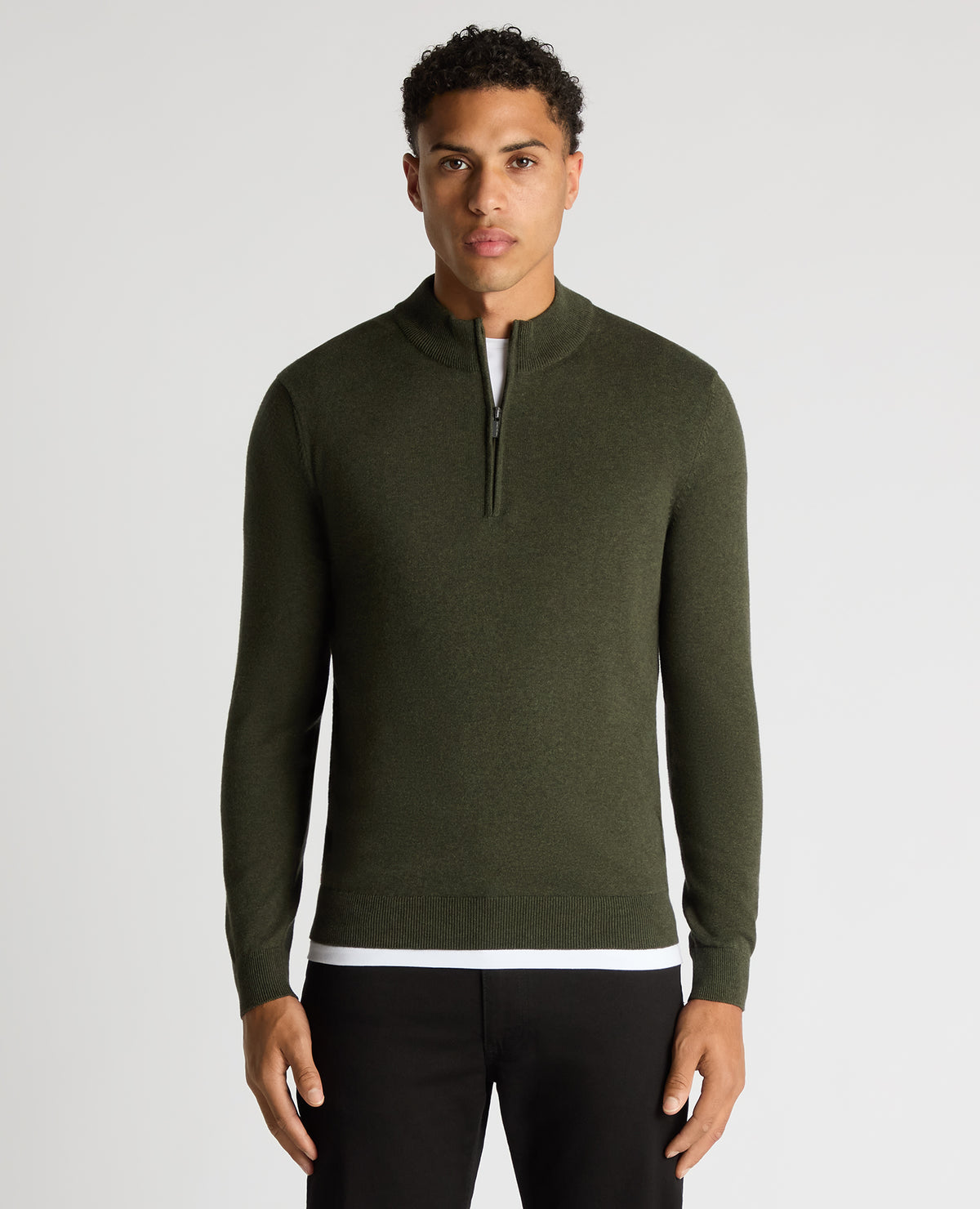 REMUS UOMO : Half Zip Cotton Sweater - Khaki