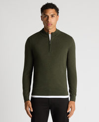 REMUS UOMO : Half Zip Cotton Sweater - Khaki