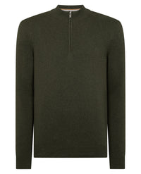 REMUS UOMO : Half Zip Cotton Sweater - Khaki