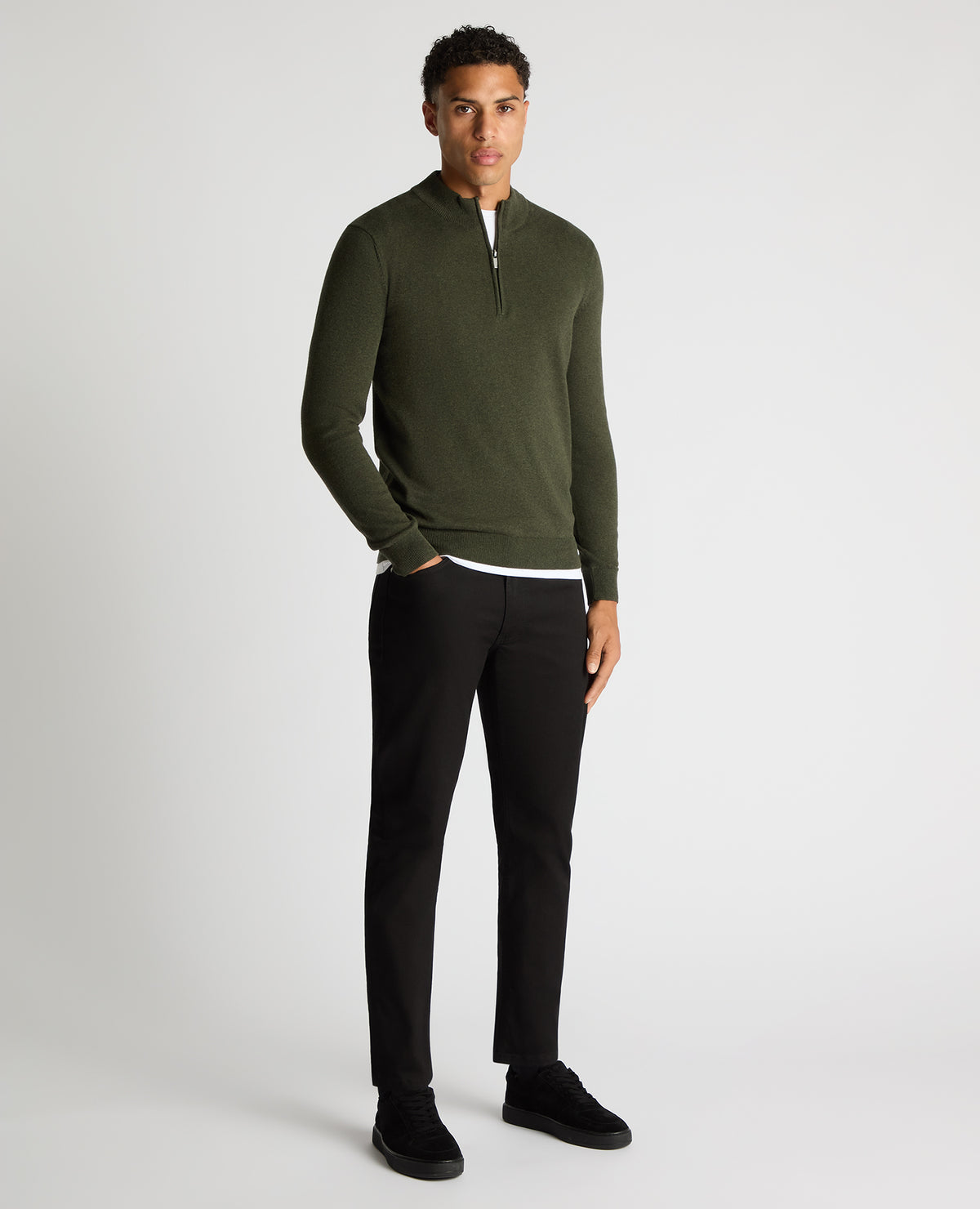 REMUS UOMO : Half Zip Cotton Sweater - Khaki