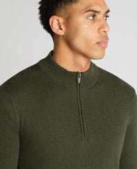 REMUS UOMO : Half Zip Cotton Sweater - Khaki