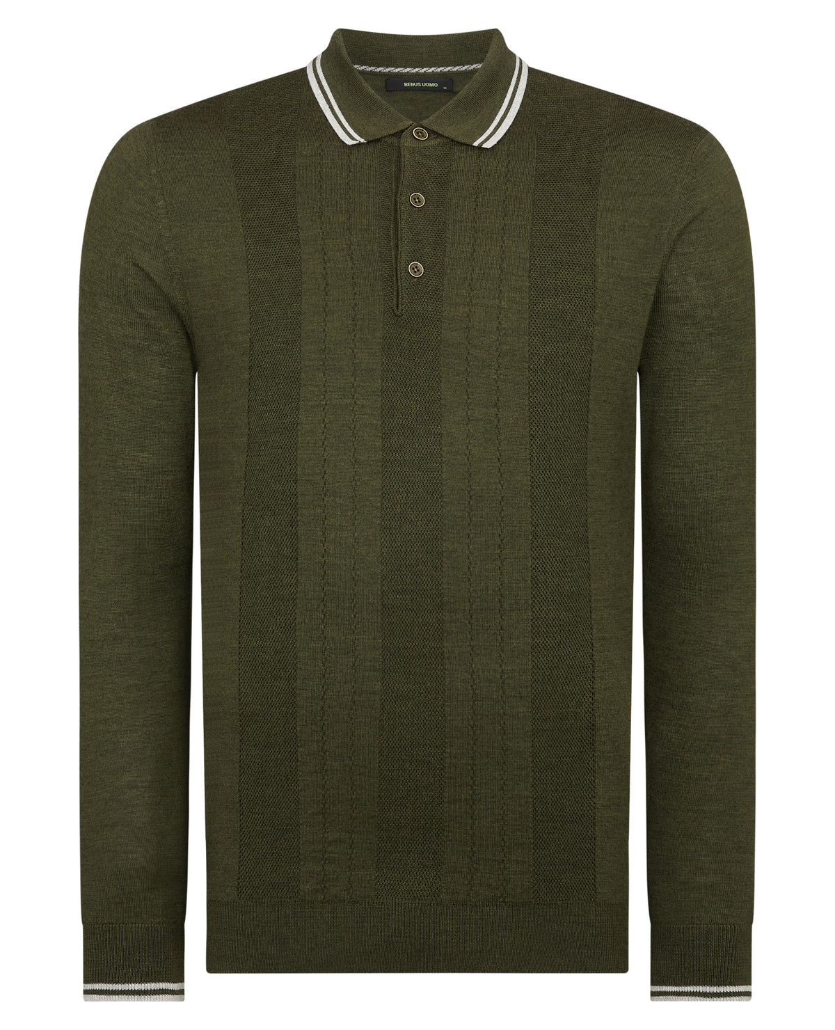 REMUS UOMO : Long Sleeve Knitted Polo - Khaki