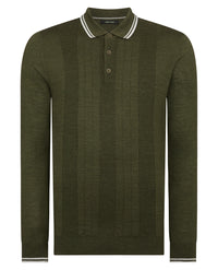 REMUS UOMO : Long Sleeve Knitted Polo - Khaki