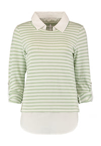 HAILYS : Stripe Jumper with Shirt Insert - Green