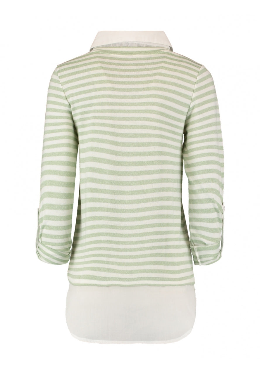 HAILYS : Stripe Jumper with Shirt Insert - Green